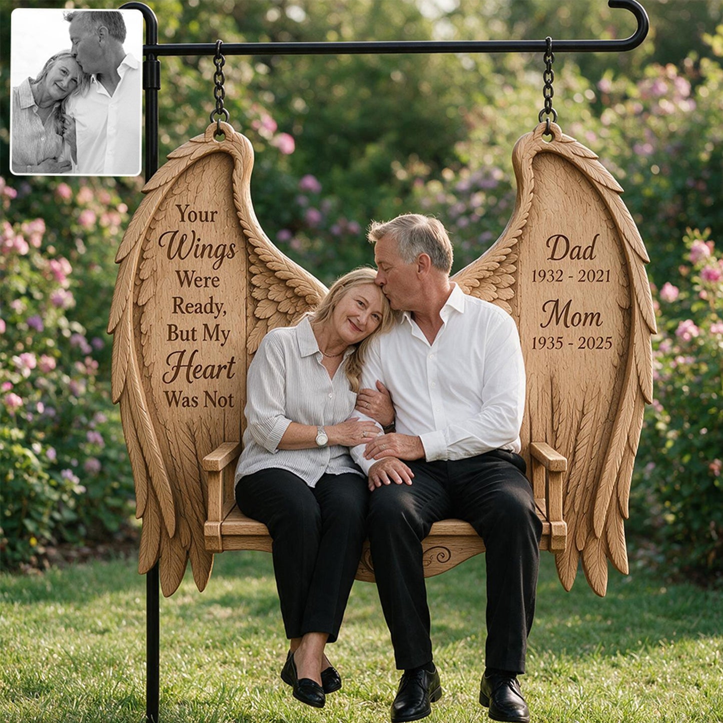 Your Wings Were Ready, But My Heart Was Not - Personalized Memorial Wood Sign With Stake