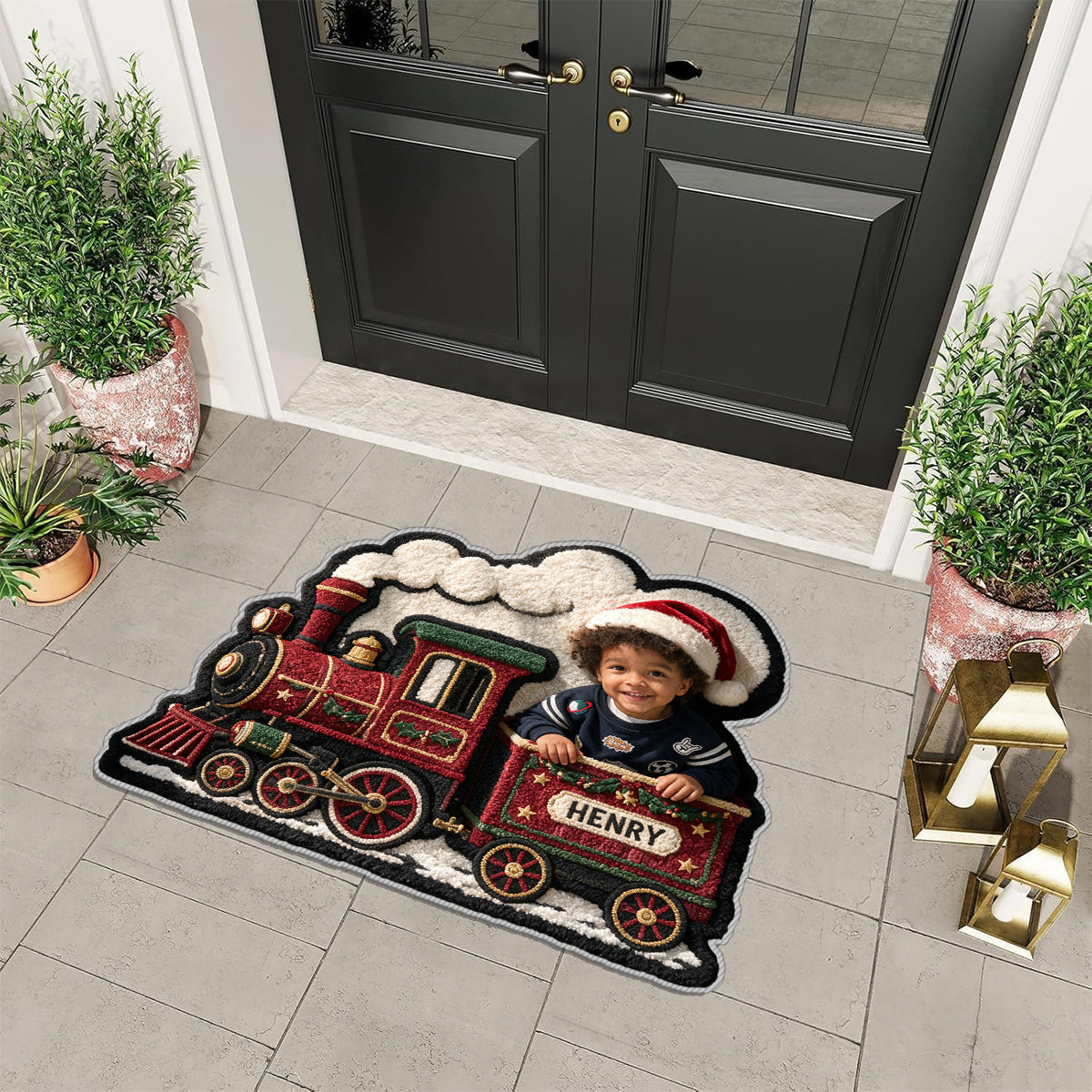 Christmas Train - Personalized Kid Non-Slip Tufted Rug