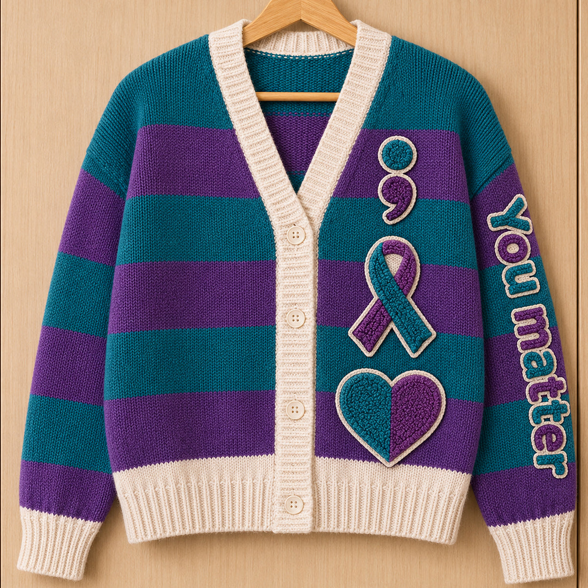 In September We Wear Teal And Purple You Matter - Personalized Suicide Prevention Cardigan Sweater