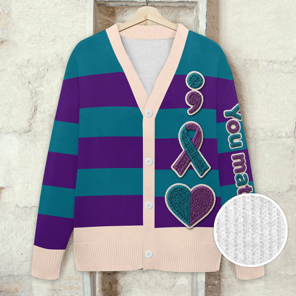 In September We Wear Teal And Purple You Matter - Personalized Suicide Prevention Cardigan Sweater
