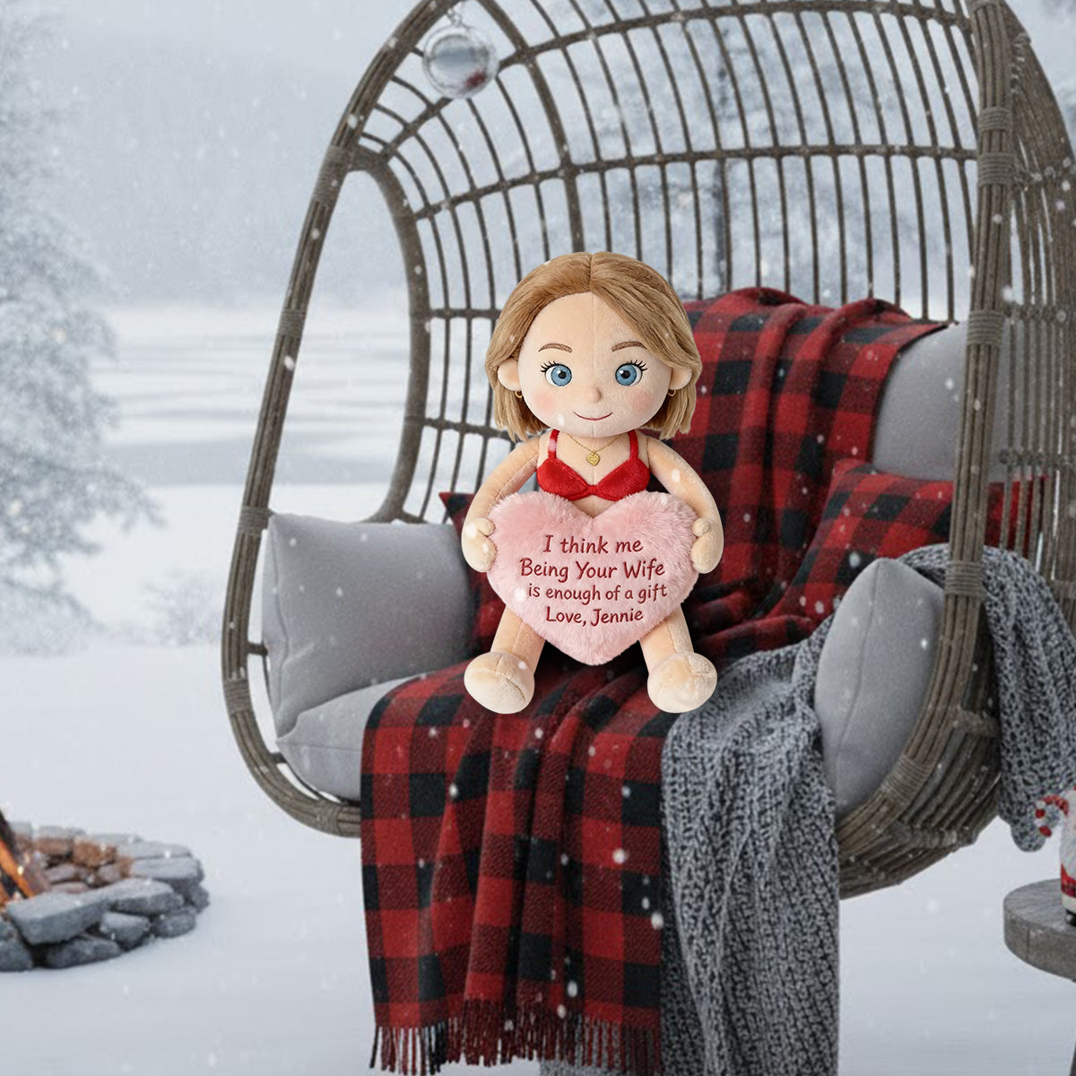 Individuell gestaltbares Kissen in Form eines Paares aus Kunstfell – nach Foto.