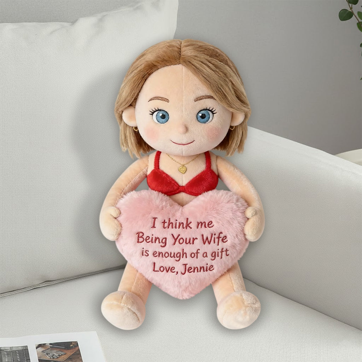 Individuell gestaltbares Kissen in Form eines Paares aus Kunstfell – nach Foto.