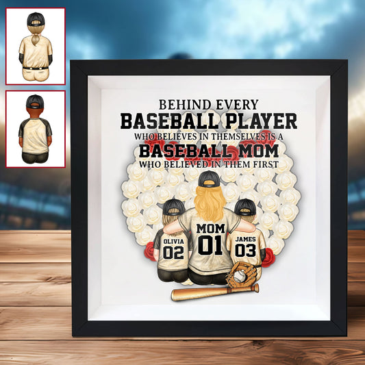Baseball-Mama – Personalisierte Schattenbox mit individuell geformter Blume für die Mutter