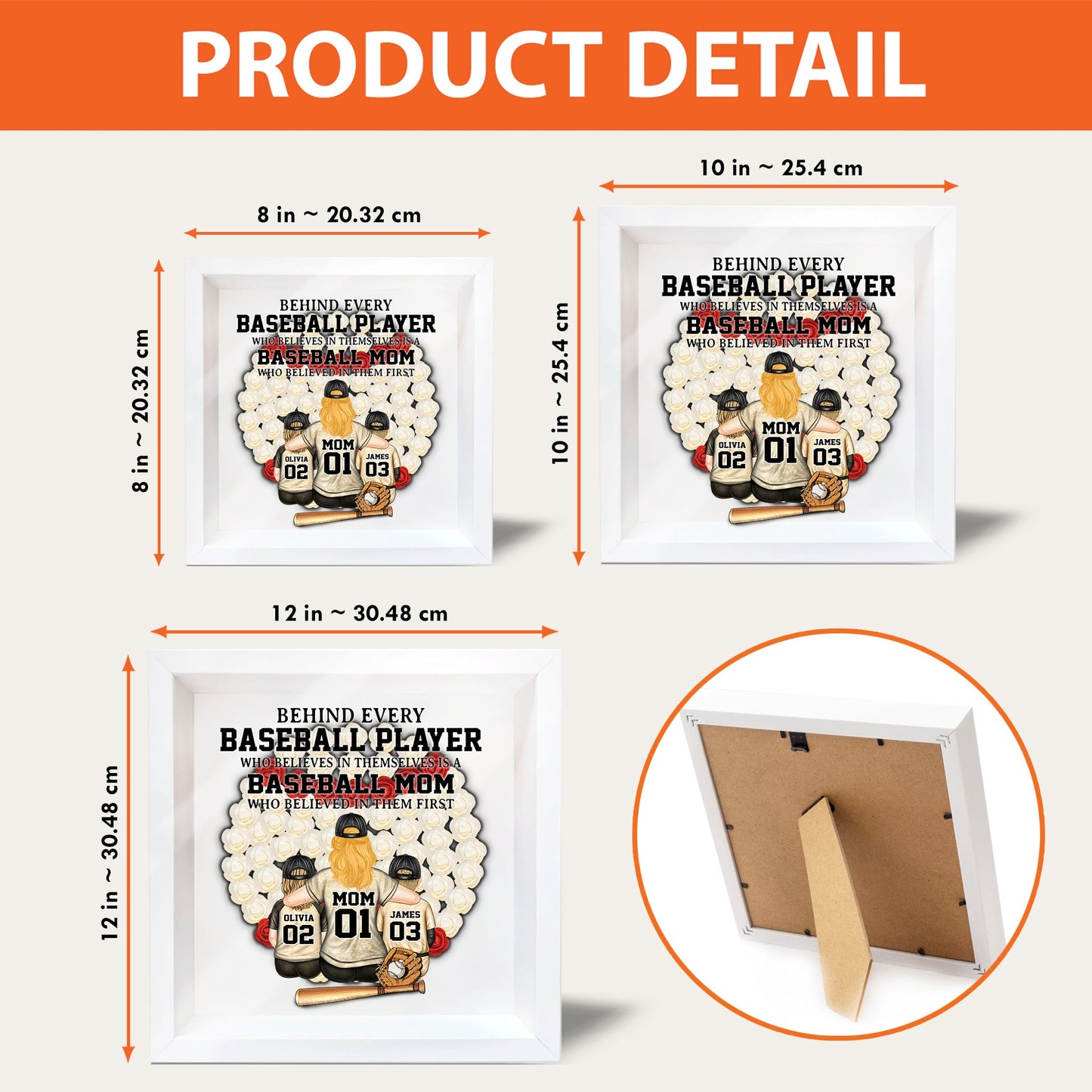 Baseball-Mama – Personalisierte Schattenbox mit individuell geformter Blume für die Mutter