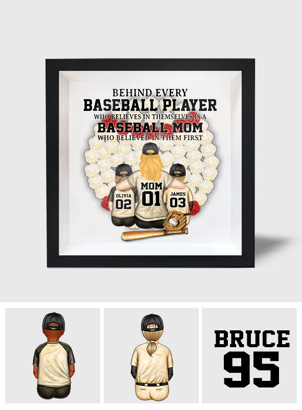 Baseball-Mama – Personalisierte Schattenbox mit individuell geformter Blume für die Mutter