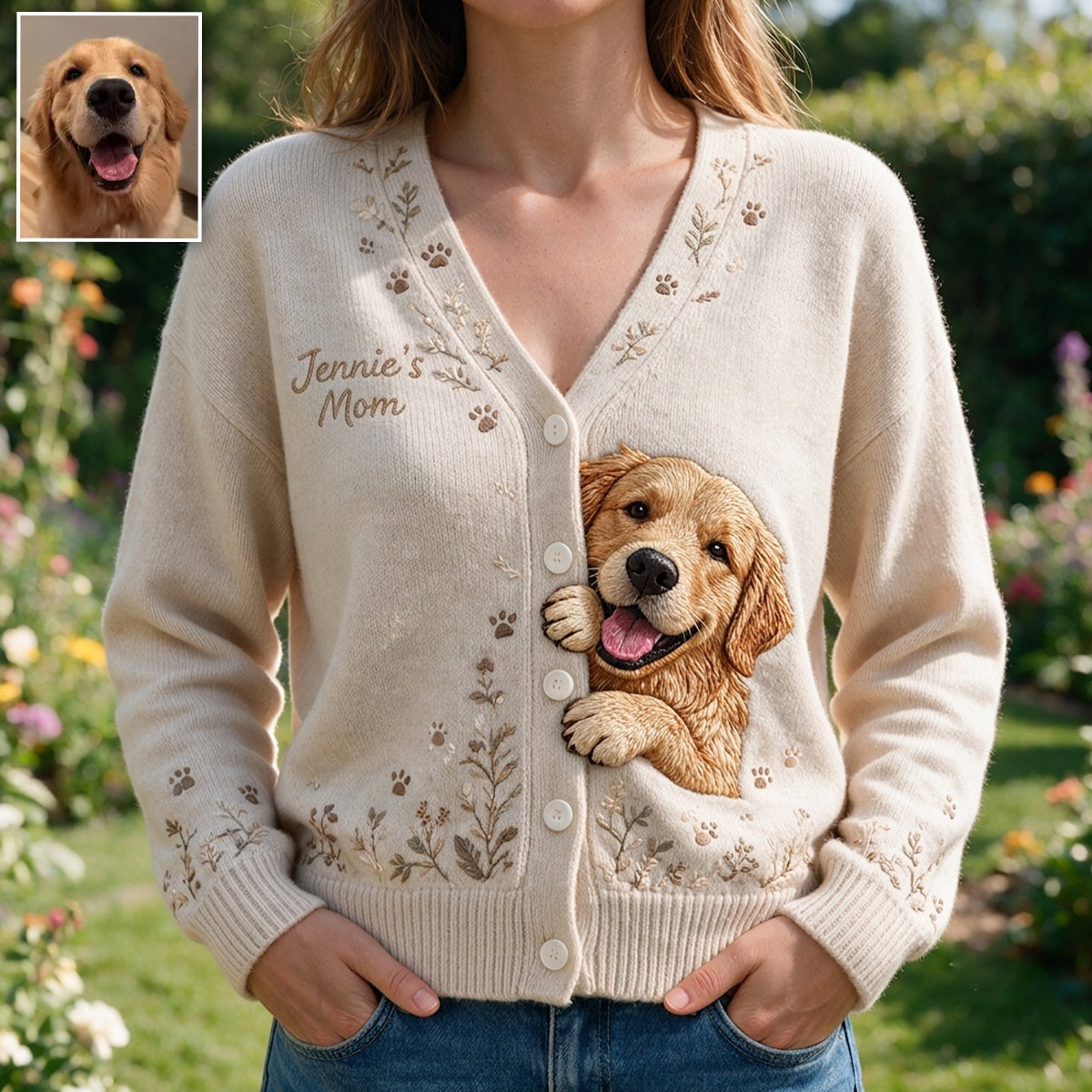 Blumiger Blick Pet - Personalisierter Hundekardigan