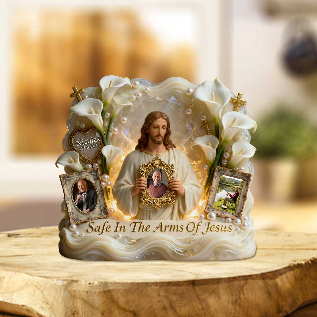 Save In The Arms Of Jesus - Personalized Memorial Custom Shaped Acrylic Plaque
