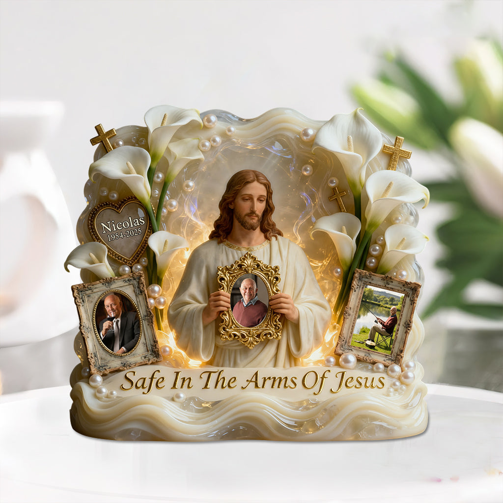 Save In The Arms Of Jesus - Personalized Memorial Custom Shaped Acrylic Plaque