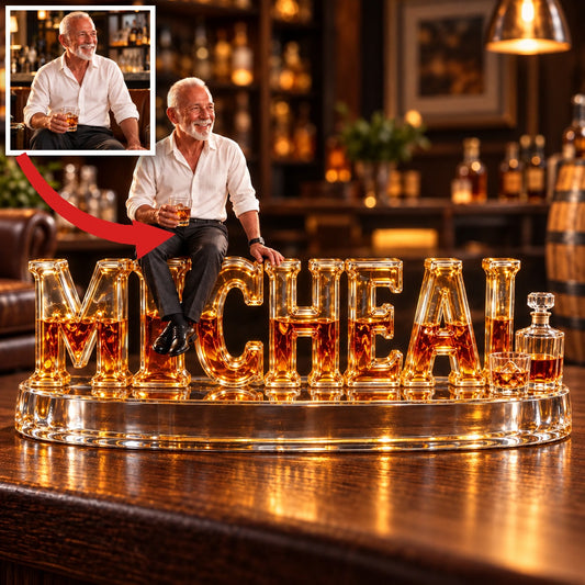 Personalized Whiskey Acrylic Plaque - Custom Photo and Name Desk Sculpture