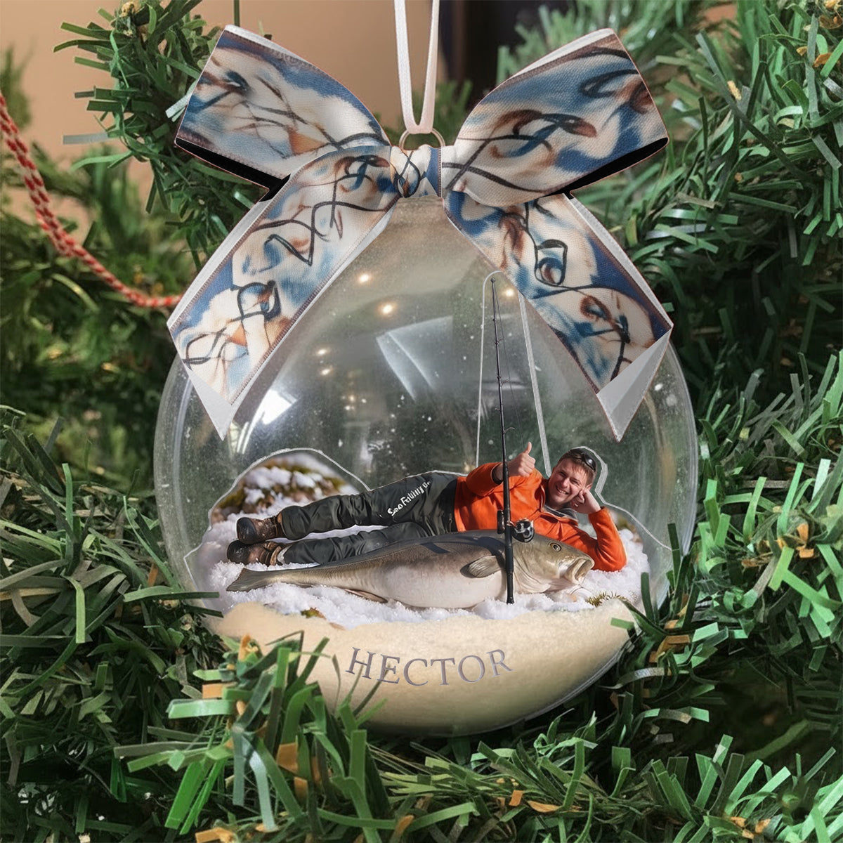 Fischer Weihnachten - Personalisierte Angel Schneekugel Ornament mit Schleife