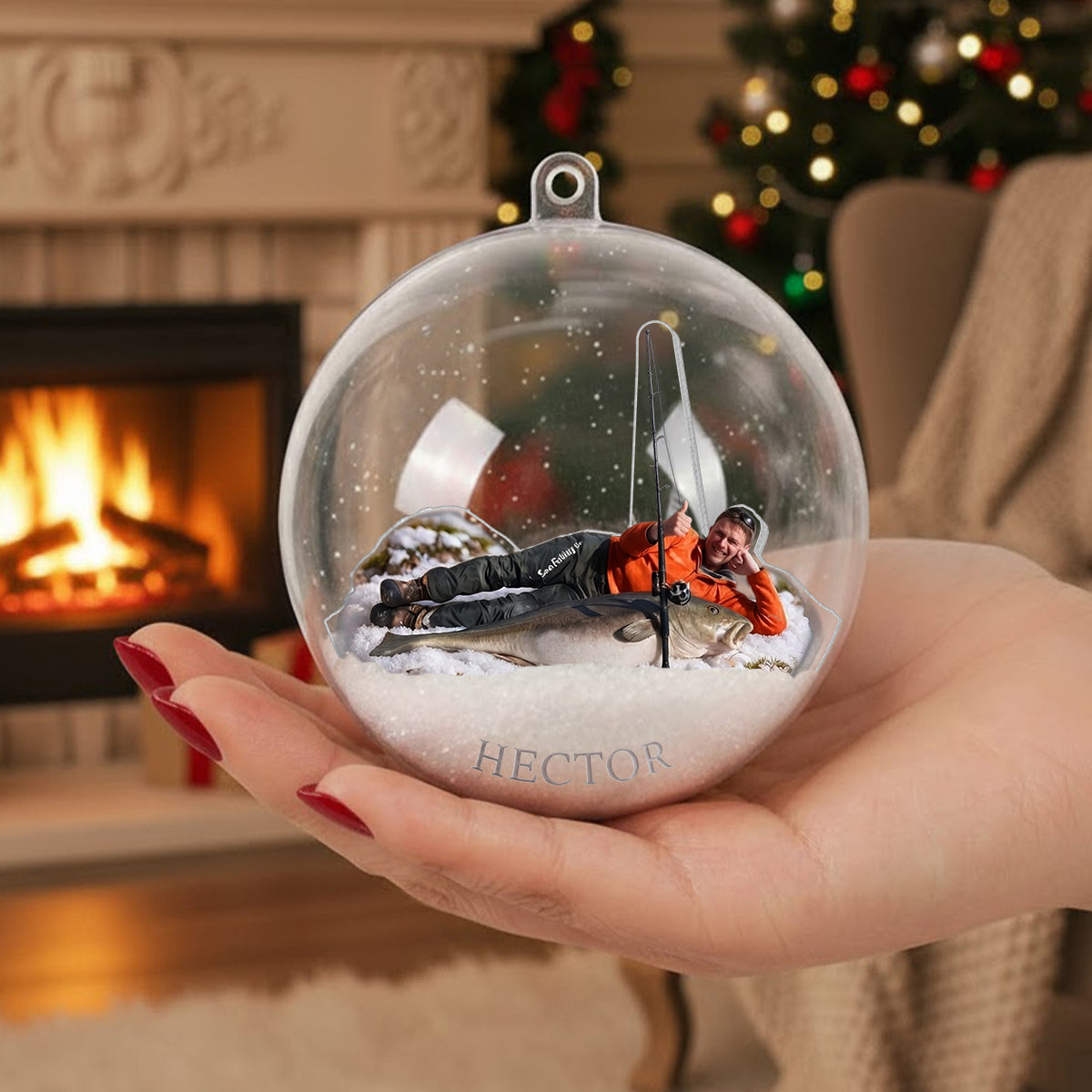 Fischer Weihnachten - Personalisierte Angel Schneekugel Ornament mit Schleife