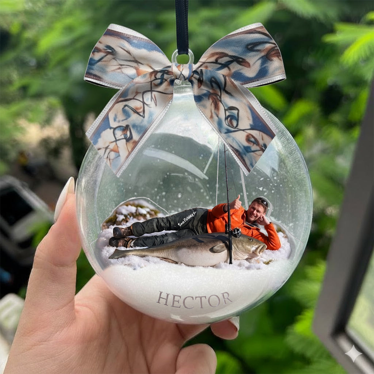 Fischer Weihnachten - Personalisierte Angel Schneekugel Ornament mit Schleife