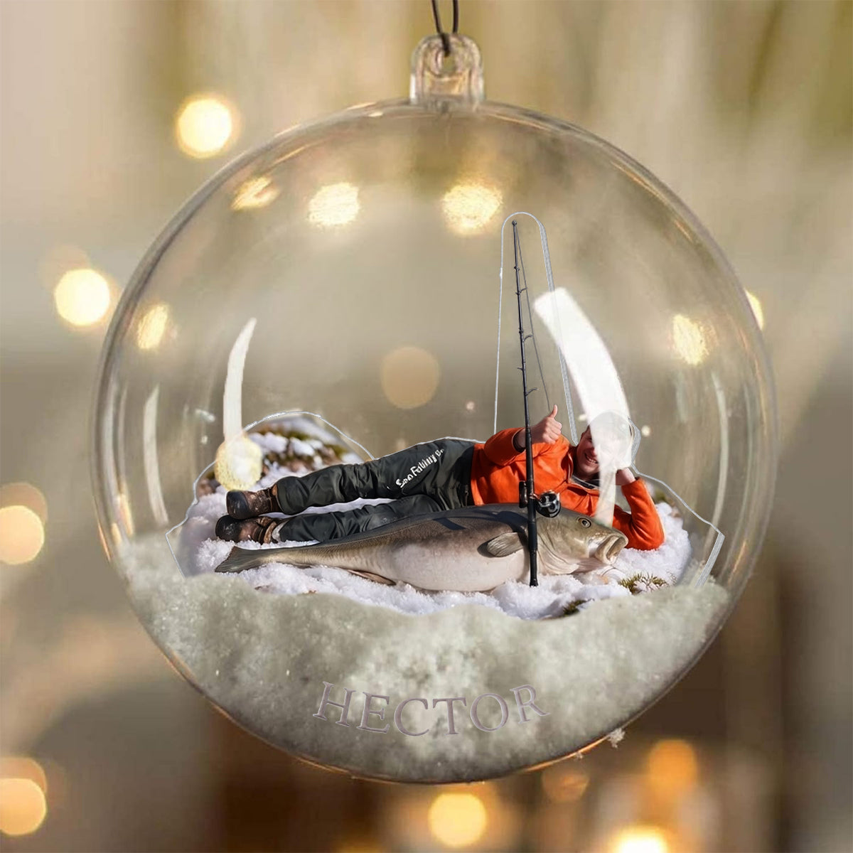 Fischer Weihnachten - Personalisierte Angel Schneekugel Ornament mit Schleife
