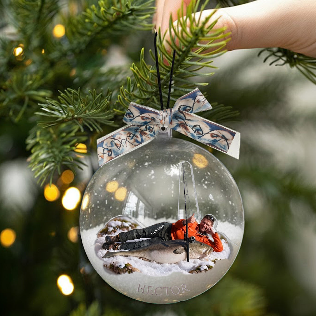 Fischer Weihnachten - Personalisierte Angel Schneekugel Ornament mit Schleife