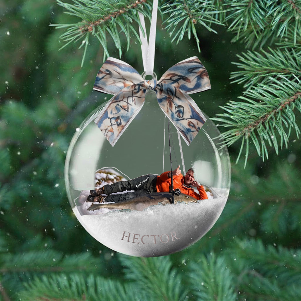 Fischer Weihnachten - Personalisierte Angel Schneekugel Ornament mit Schleife