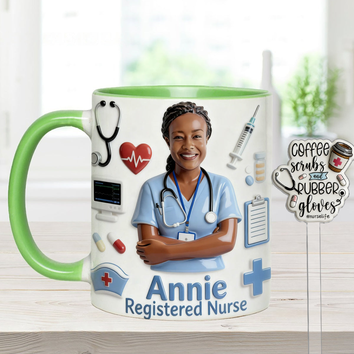 Nurse Life – Personalisiertes Pflege-Set: Akzentbecher mit Acryl-Rührstäbchen