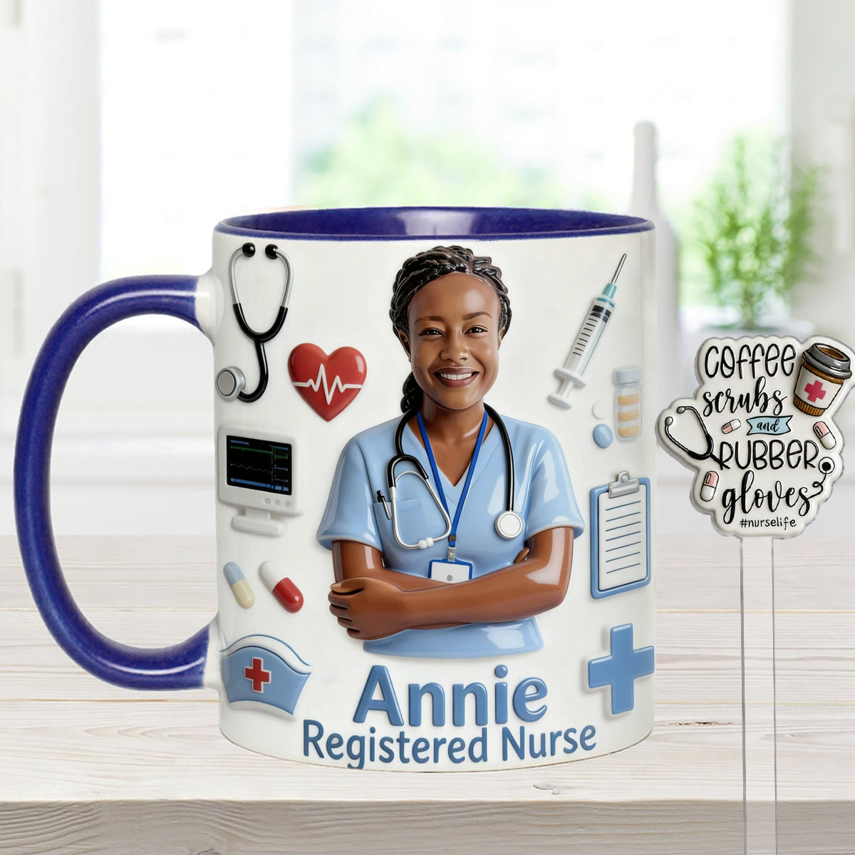 Nurse Life – Personalisiertes Pflege-Set: Akzentbecher mit Acryl-Rührstäbchen