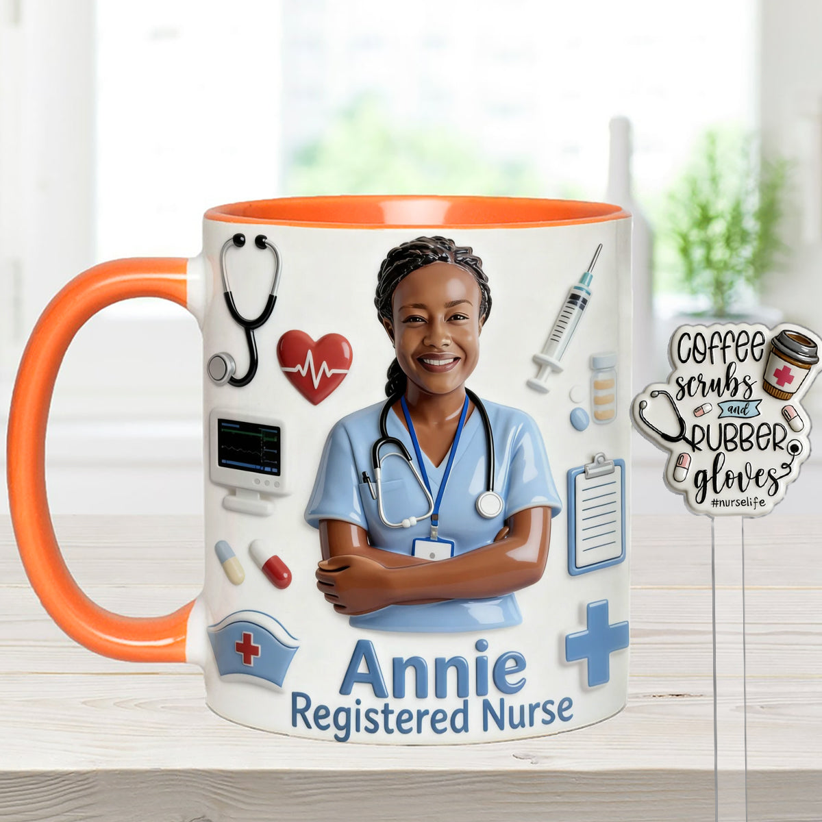 Nurse Life – Personalisiertes Pflege-Set: Akzentbecher mit Acryl-Rührstäbchen
