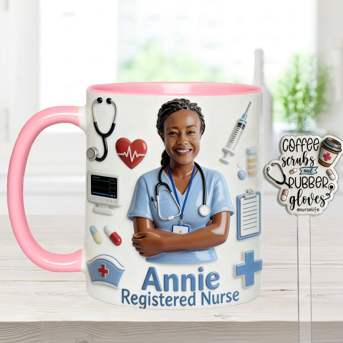 Nurse Life – Personalisiertes Pflege-Set: Akzentbecher mit Acryl-Rührstäbchen