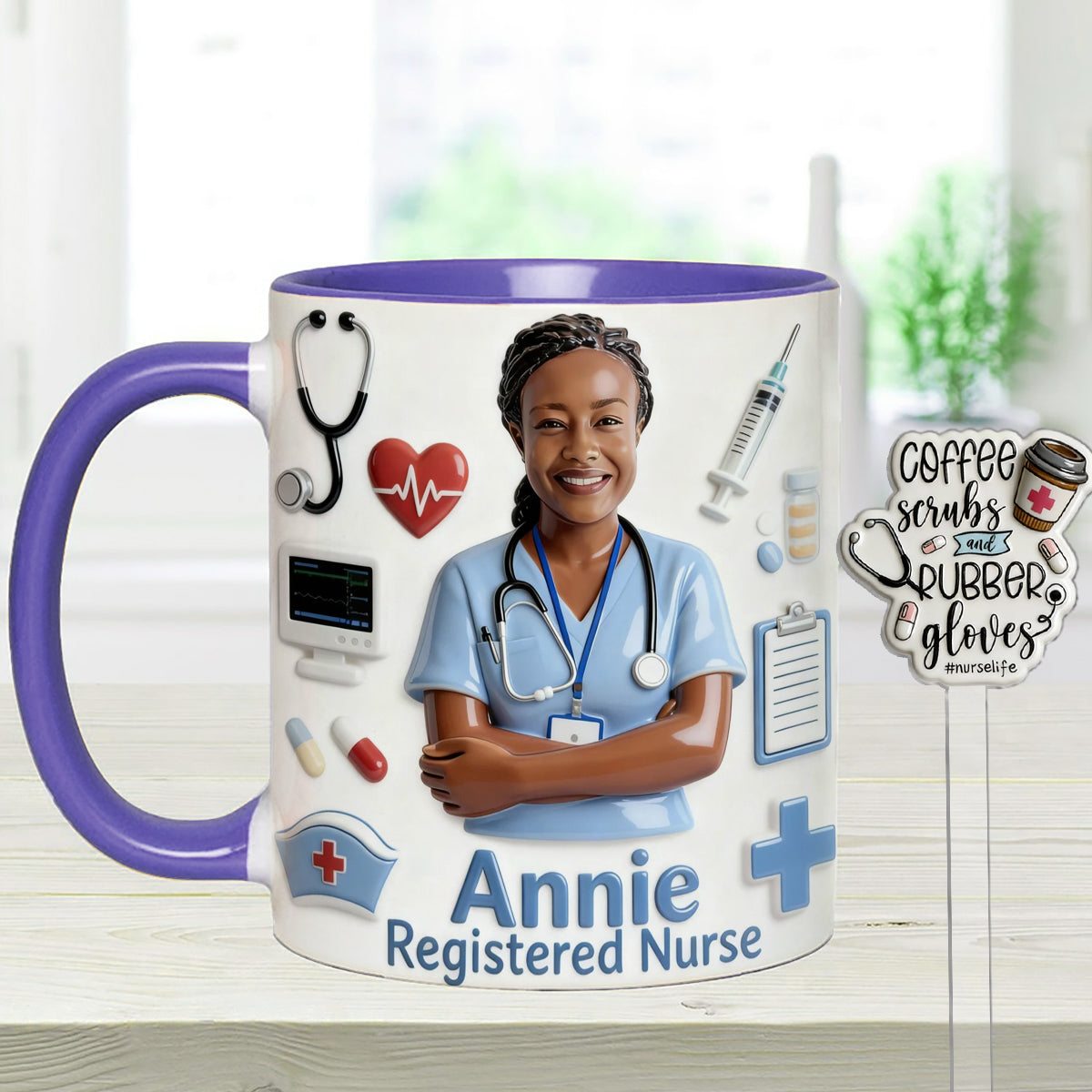 Nurse Life – Personalisiertes Pflege-Set: Akzentbecher mit Acryl-Rührstäbchen