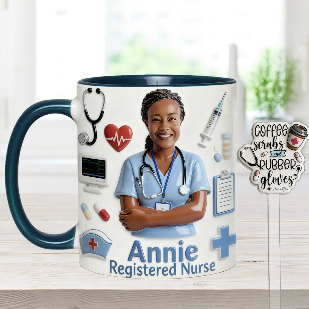 Nurse Life – Personalisiertes Pflege-Set: Akzentbecher mit Acryl-Rührstäbchen