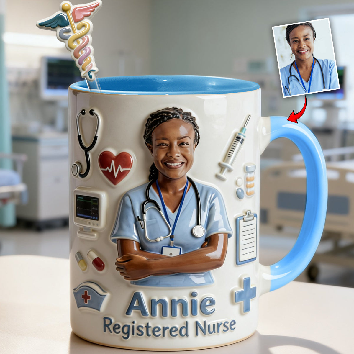 Nurse Life – Personalisiertes Pflege-Set: Akzentbecher mit Acryl-Rührstäbchen