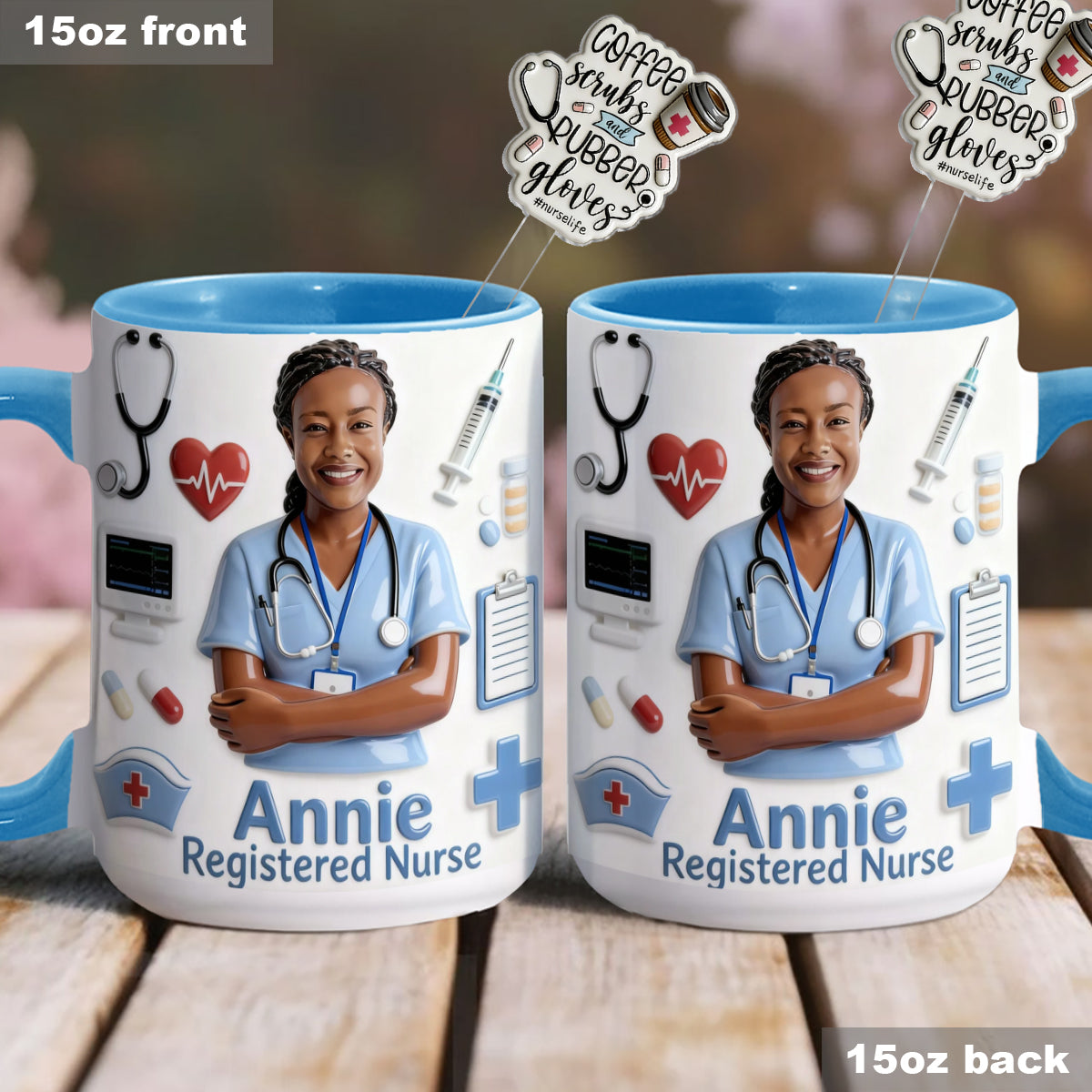 Nurse Life – Personalisiertes Pflege-Set: Akzentbecher mit Acryl-Rührstäbchen