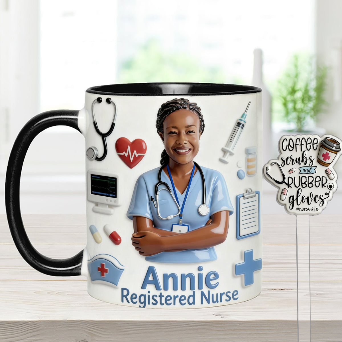 Nurse Life – Personalisiertes Pflege-Set: Akzentbecher mit Acryl-Rührstäbchen