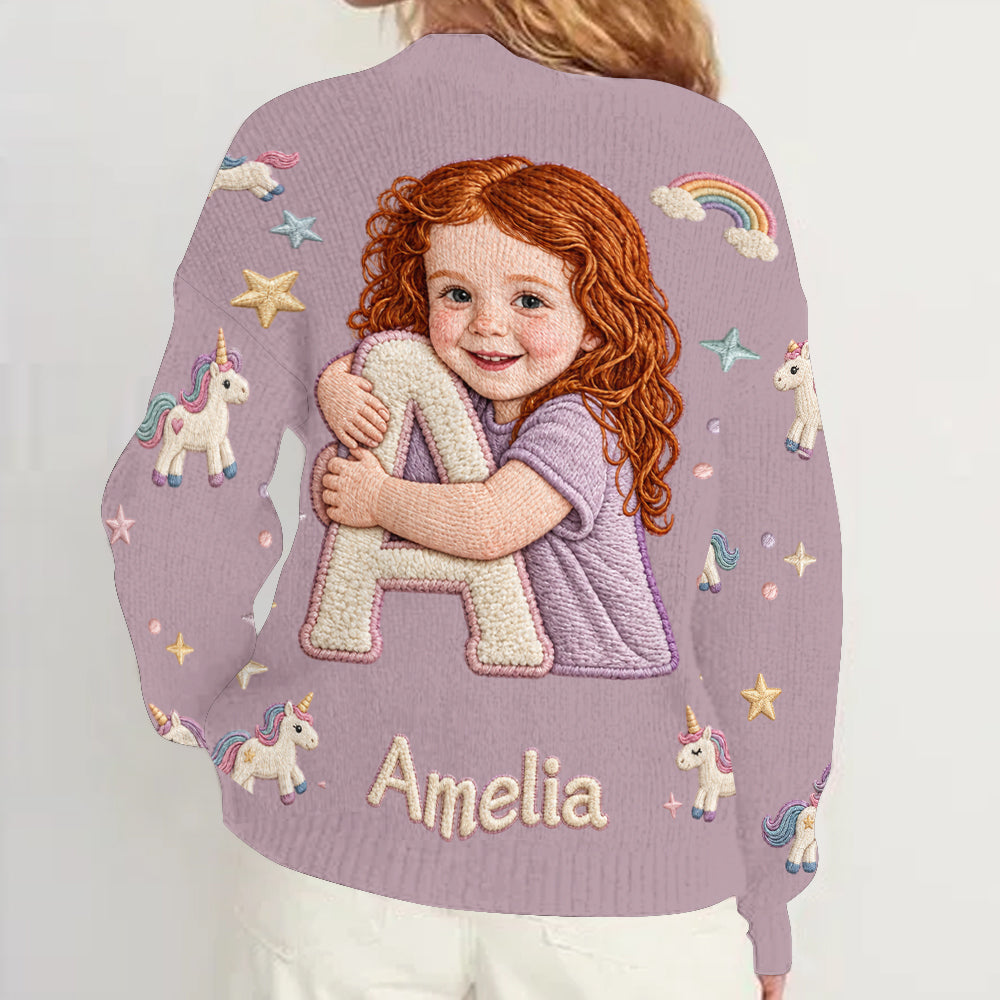 Any Photo Alphabet Custom Name - Personalized Kid Cardigan Sweater