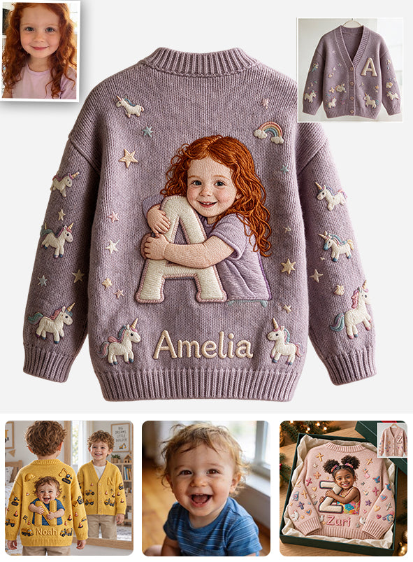 Any Photo Alphabet Custom Name - Personalized Kid Cardigan Sweater
