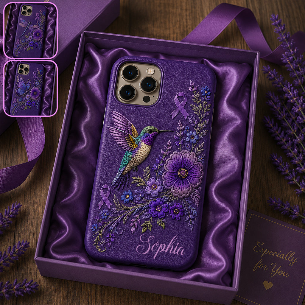 Purple Awareness – Personalized Alzheimer Awareness 3D Embossed Leather Phone Case