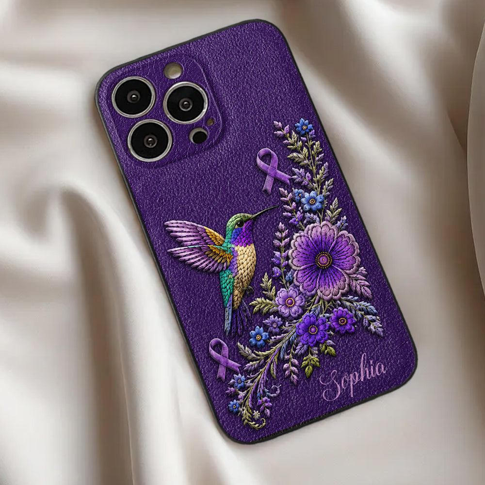 Purple Awareness – Personalized Alzheimer Awareness 3D Embossed Leather Phone Case