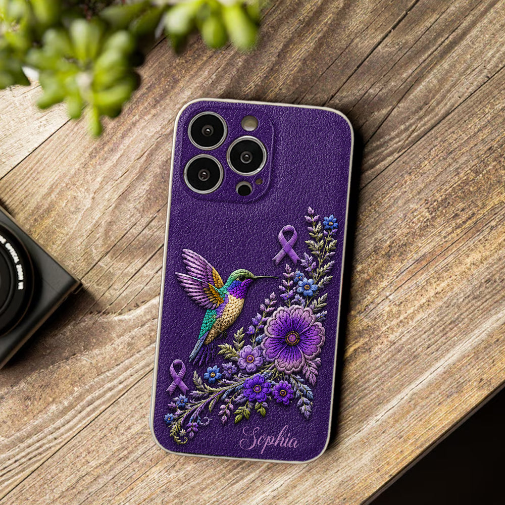 Purple Awareness – Personalized Alzheimer Awareness 3D Embossed Leather Phone Case