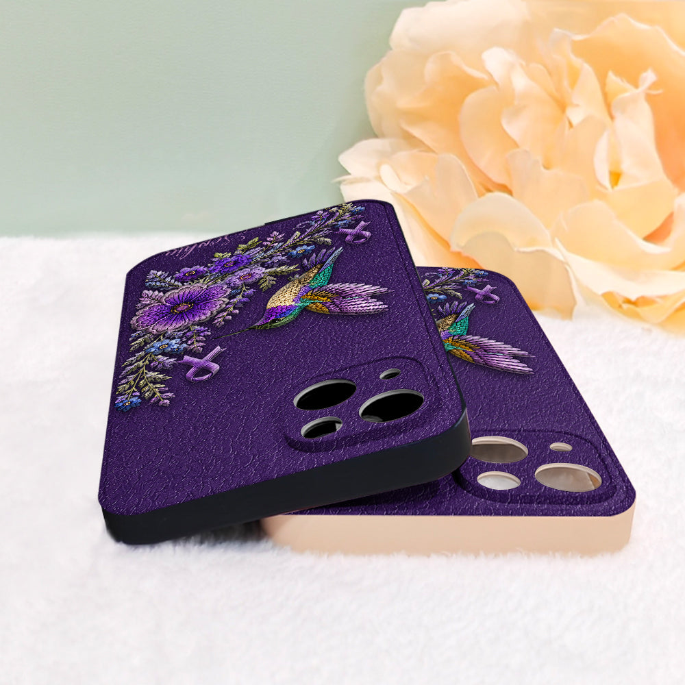 Purple Awareness – Personalized Alzheimer Awareness 3D Embossed Leather Phone Case