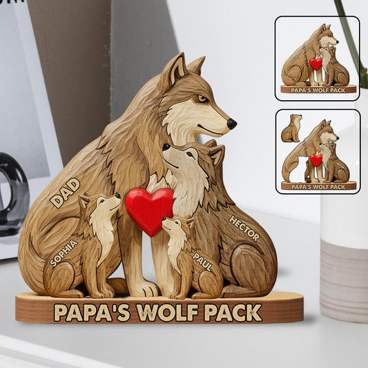 Papa Wolf Pack – Personalisiertes Holzpuzzle in Vaterform