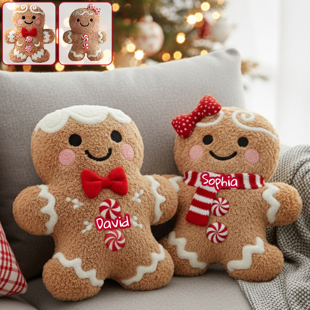 Lebkuchen-Weihnachtsgrüße – personalisiertes Kissen in Familienform