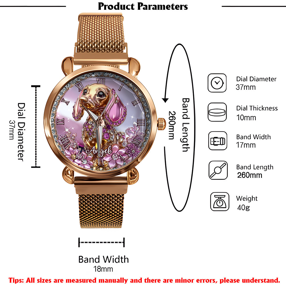 Dackel-Liebhaberinnen - Personalisierte Damen-Handuhr mit Hundemotiv 