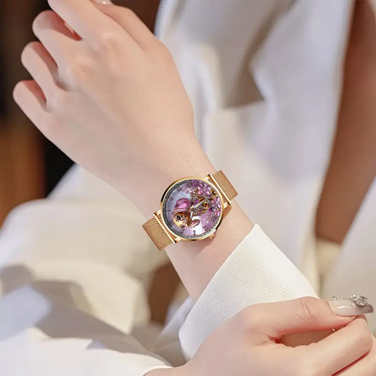 Dackel-Liebhaberinnen - Personalisierte Damen-Handuhr mit Hundemotiv 