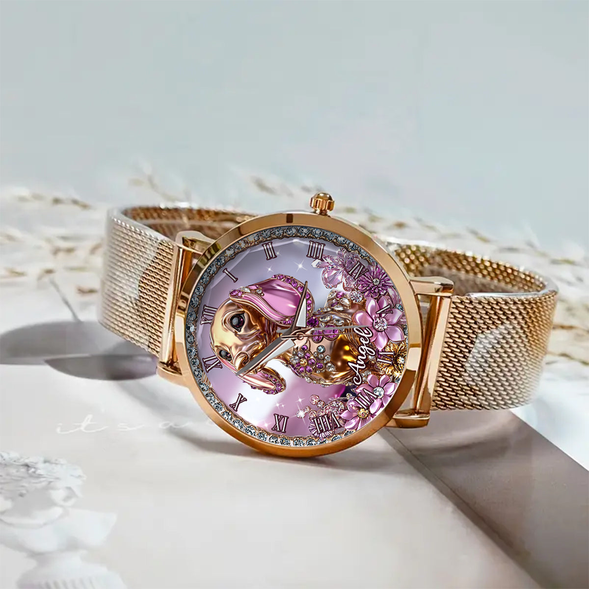 Dackel-Liebhaberinnen - Personalisierte Damen-Handuhr mit Hundemotiv 