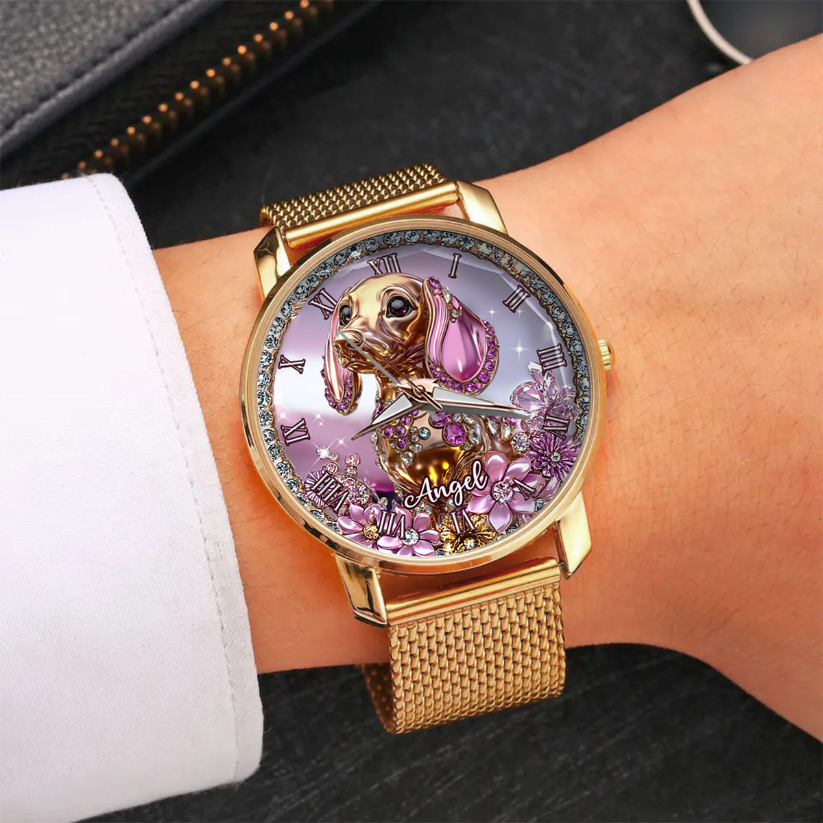 Dackel-Liebhaberinnen - Personalisierte Damen-Handuhr mit Hundemotiv 
