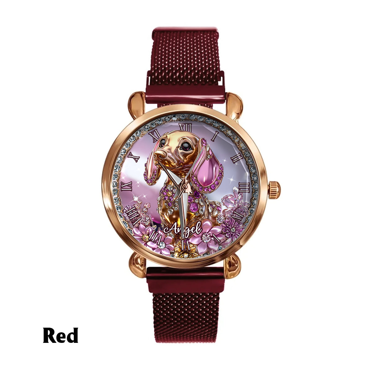 Dackel-Liebhaberinnen - Personalisierte Damen-Handuhr mit Hundemotiv 