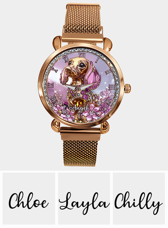 Dackel-Liebhaberinnen - Personalisierte Damen-Handuhr mit Hundemotiv 