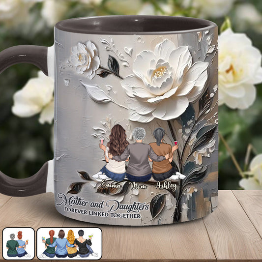 Mutter und Töchter – für immer verbunden – Personalisierte Tasse mit Muttermotiv