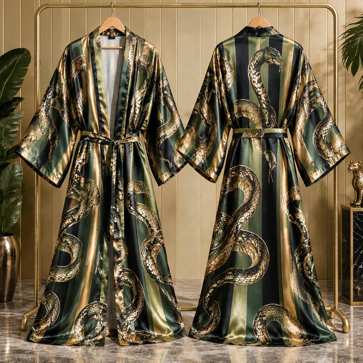 Tiger, Leopard, Schmetterling, Pfau, Zebra, Schlange Bedruckter Stil Bademantel - Personalisierter Satin Bademantel für Selbstliebe