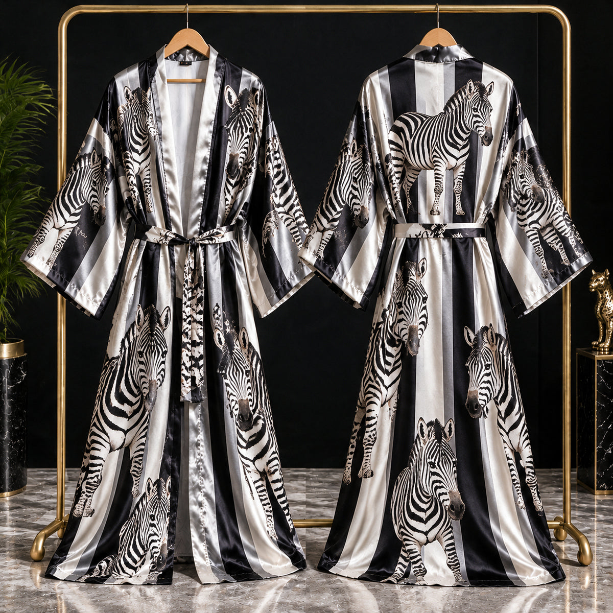 Tiger, Leopard, Schmetterling, Pfau, Zebra, Schlange Bedruckter Stil Bademantel - Personalisierter Satin Bademantel für Selbstliebe