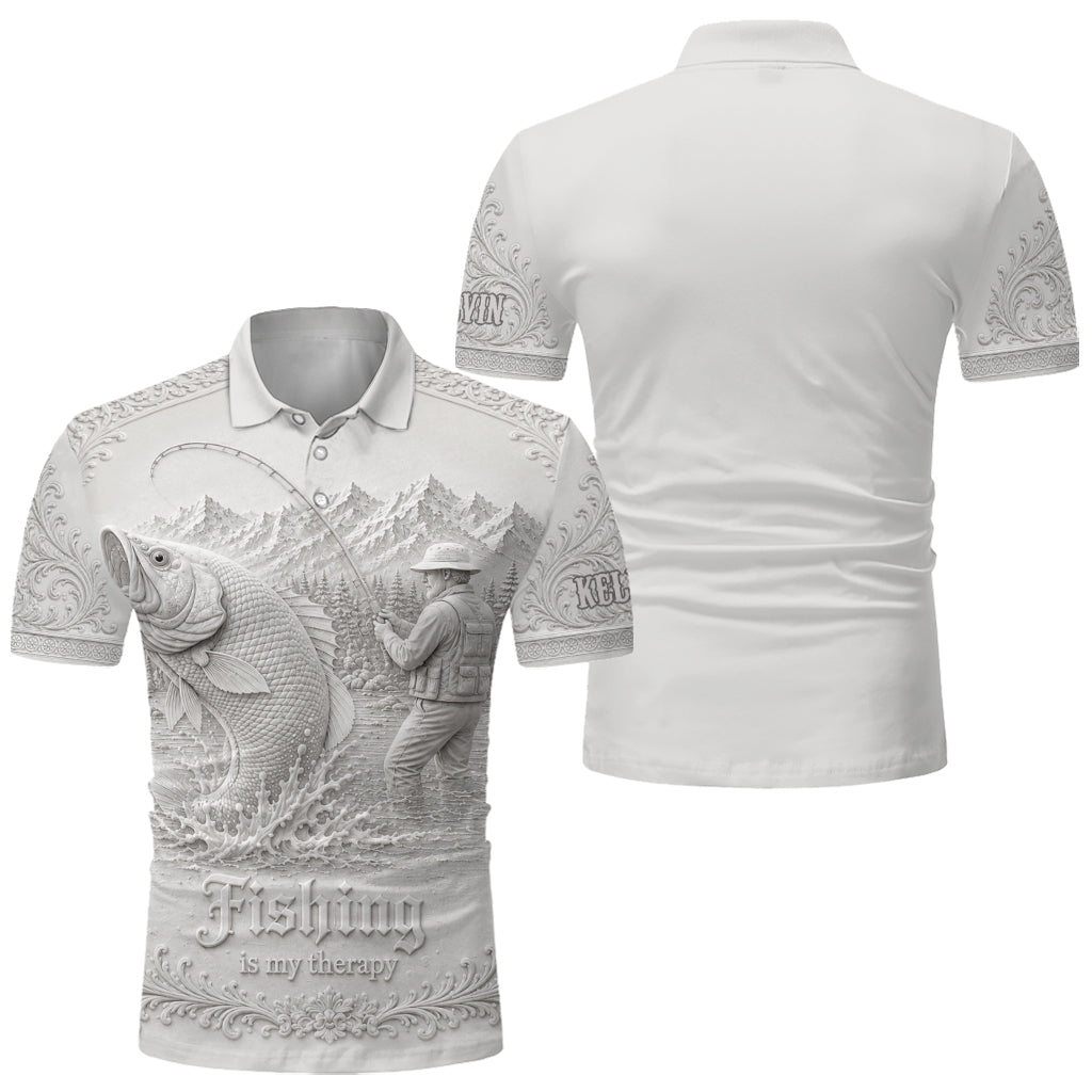 Angeln lieben, Angeln ist meine Therapie - Personalisierte Angel-Polo-Shirt