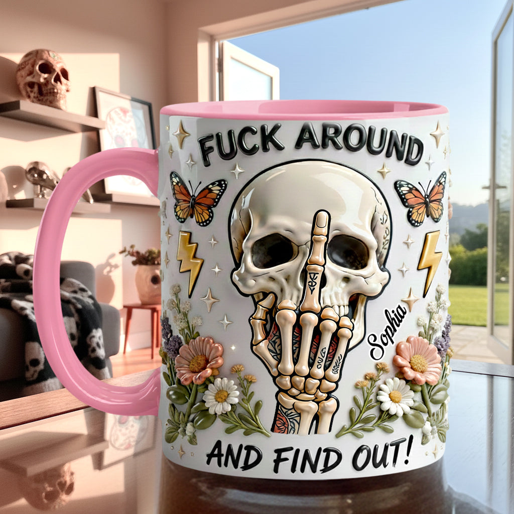 Probier's aus und finde es heraus – personalisierte Tasse und Untersetzer mit Totenkopf-Akzent