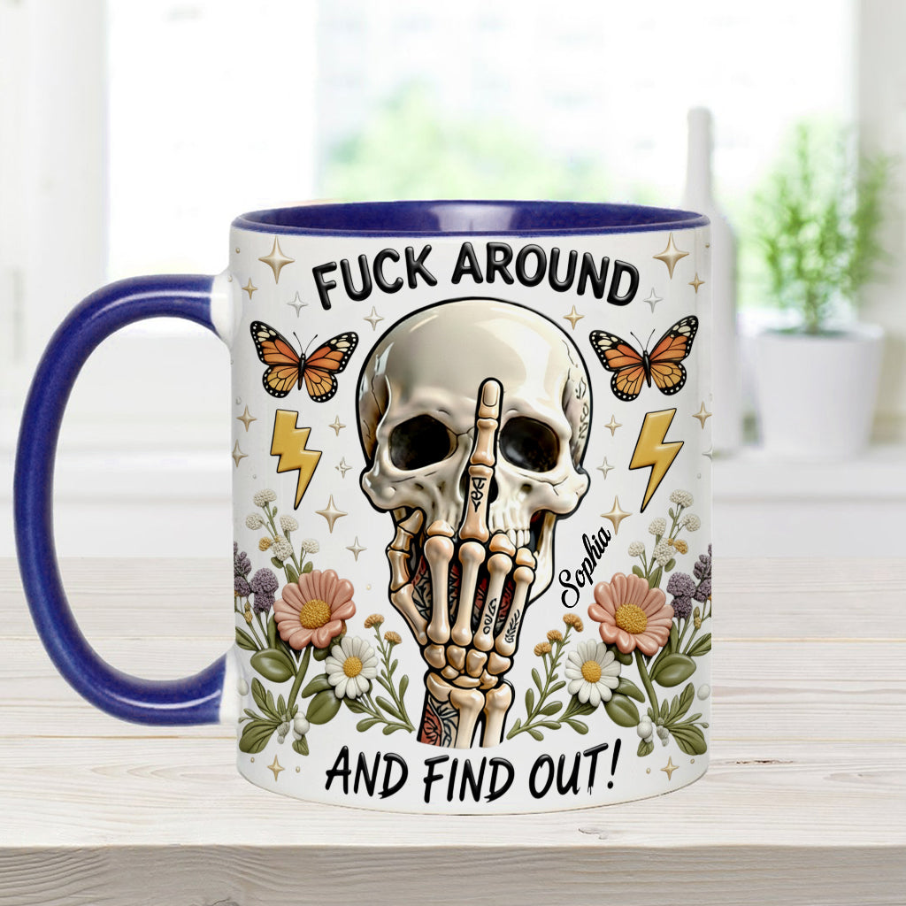 Probier's aus und finde es heraus – personalisierte Tasse und Untersetzer mit Totenkopf-Akzent
