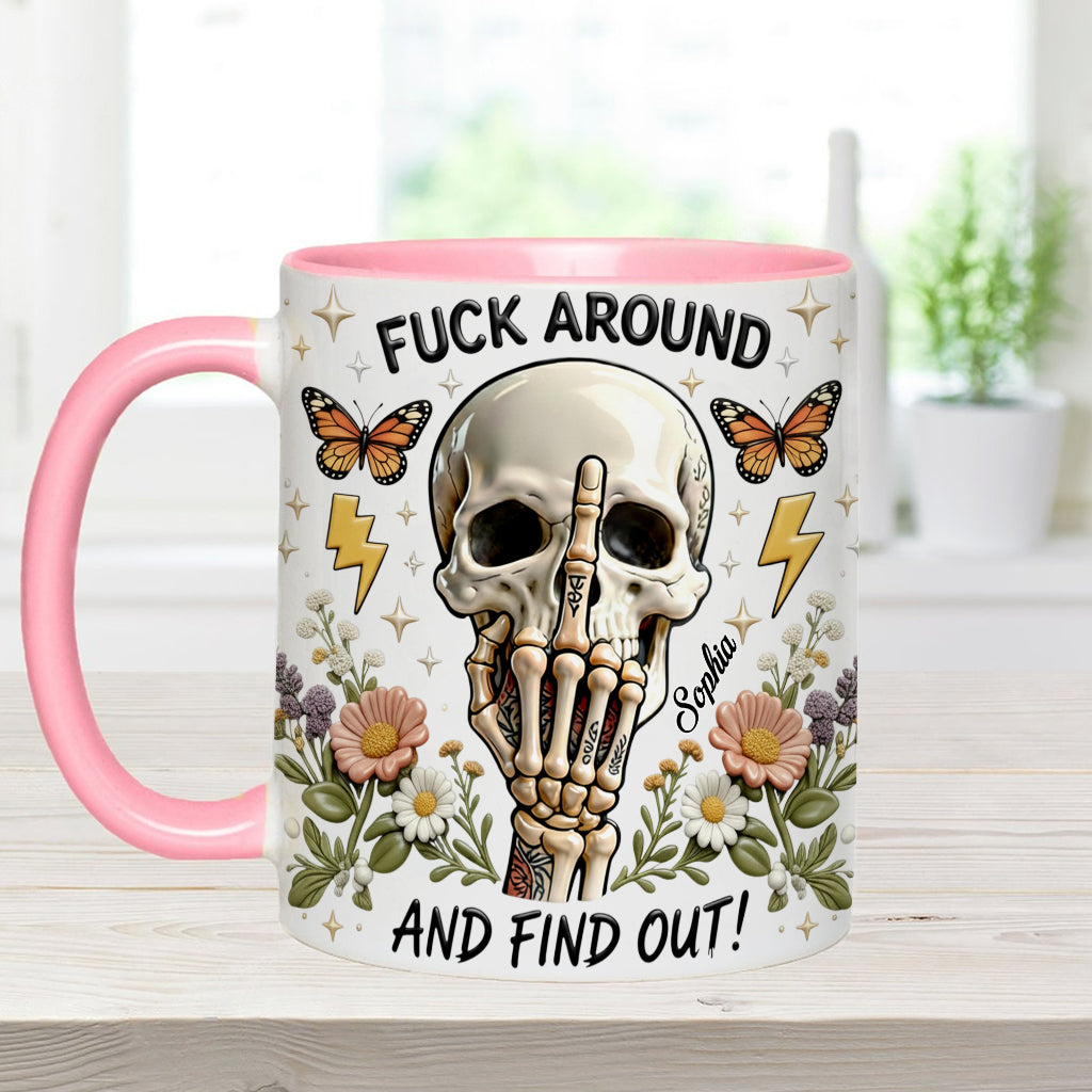 Probier's aus und finde es heraus – personalisierte Tasse und Untersetzer mit Totenkopf-Akzent