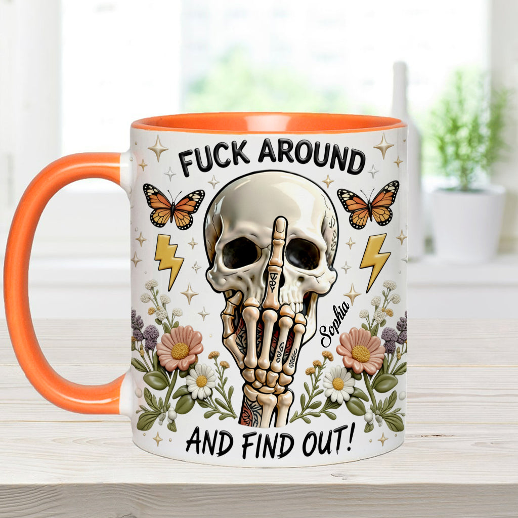 Probier's aus und finde es heraus – personalisierte Tasse und Untersetzer mit Totenkopf-Akzent